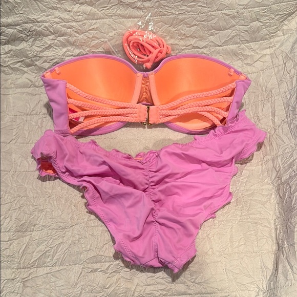 Victoria's Secret Pink and Orange Bikini with Ruffled Edges 34C/M - Picture 3 of 4